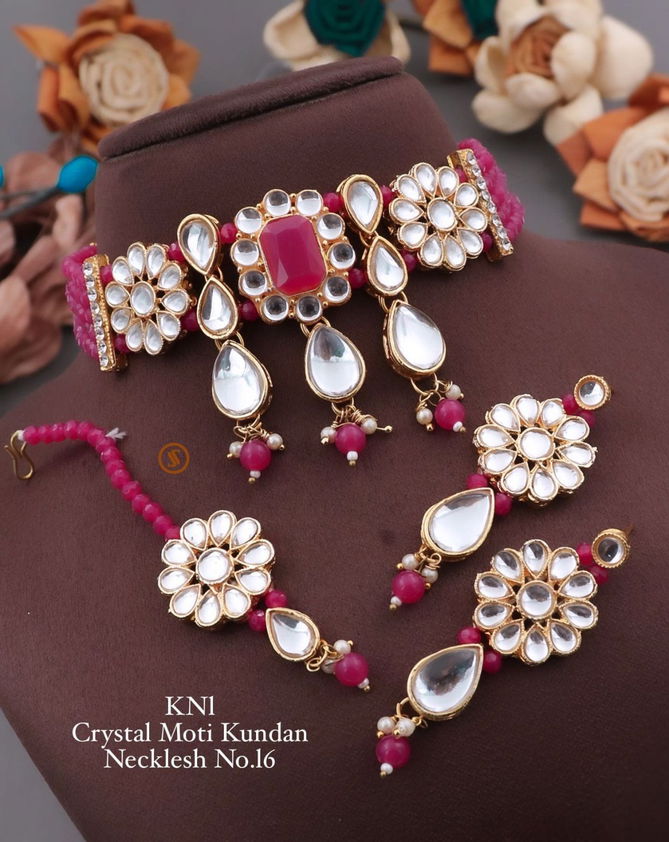 KN 16 Designer Crystal Moti Kundan Necklace Set Manufacturers
